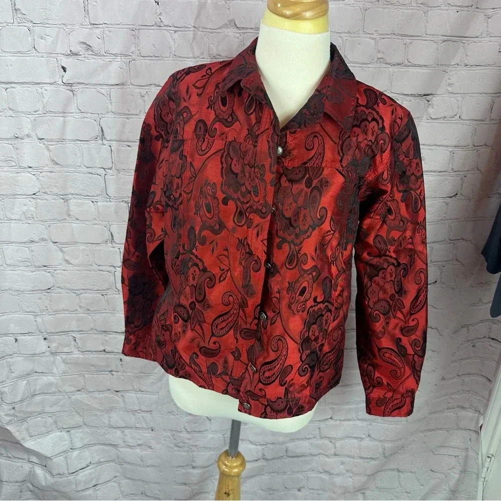 coldwater creek red black jacket blazer size medium